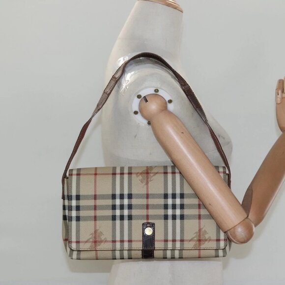 BURBERRY Nova Check Shoulder Bag PVC Leather Beige Auth - Picture 1 of 16
